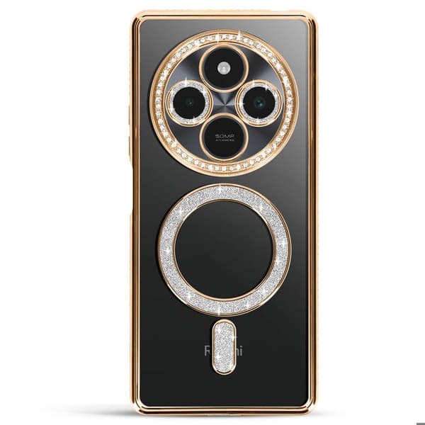 Coque Diamant för Xiaomi Redmi 14C MagSafe Kontur Strass Guld