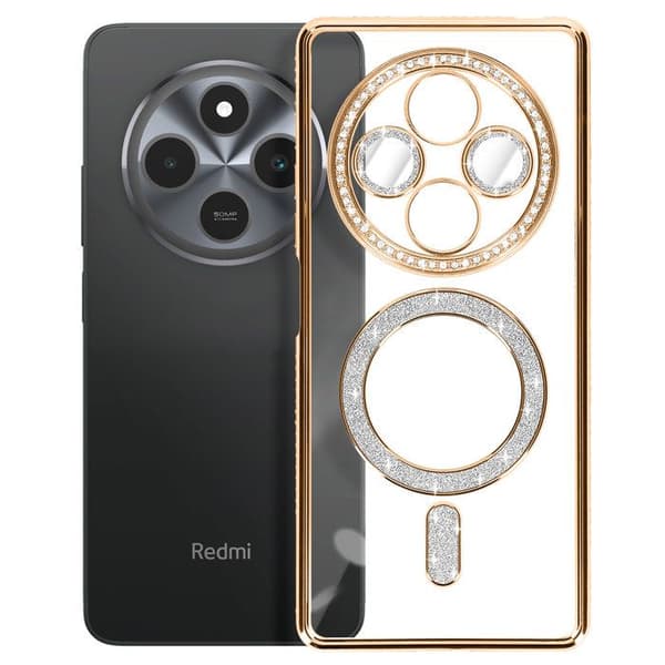 Coque Diamant för Xiaomi Redmi 14C MagSafe Kontur Strass Guld