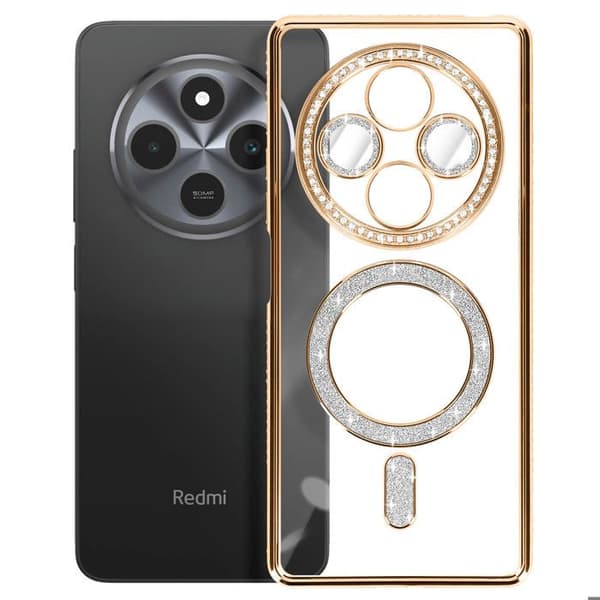 Coque Diamant för Xiaomi Redmi 14C MagSafe Kontur Strass Guld