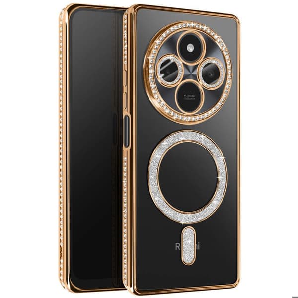 Coque Diamant för Xiaomi Redmi 14C MagSafe Kontur Strass Guld