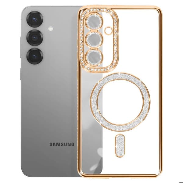 Coque Diamant pour Samsung Galaxy S25 MagSafe Contour Strass Dorée