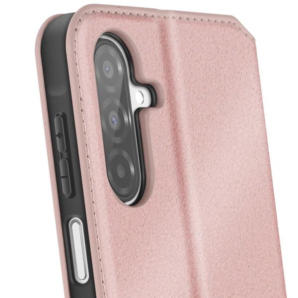 Etui för Samsung Galaxy A26 med klapp, kortfack och videostöd i rosa