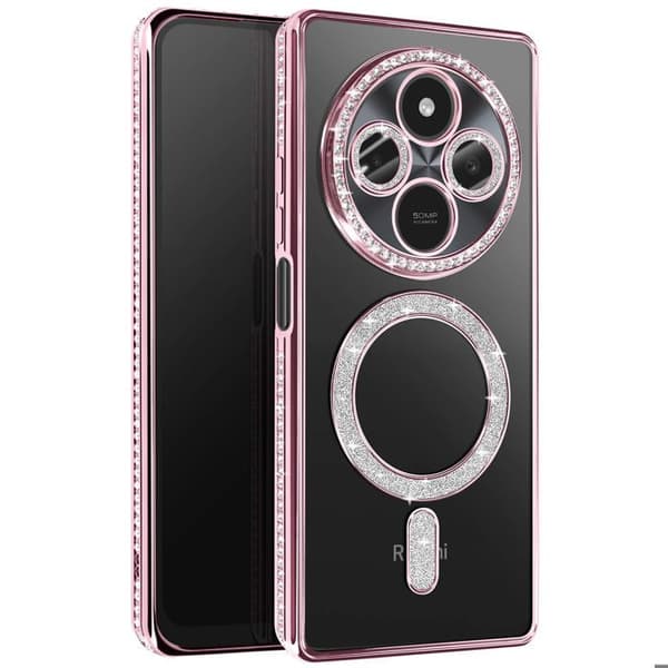 Coque Diamant för Xiaomi Redmi 14C MagSafe Kontur Strass Rosa