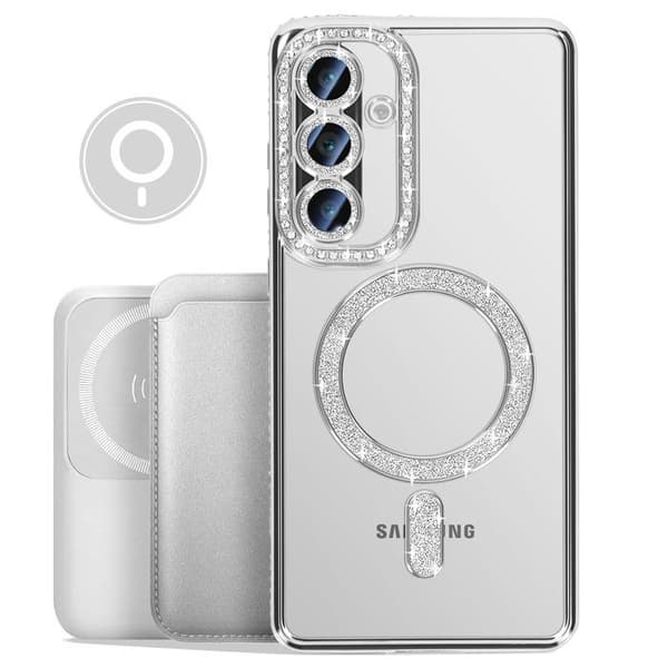 Coque Diamant för Samsung Galaxy A56 MagSafe Kontur Strass Silver