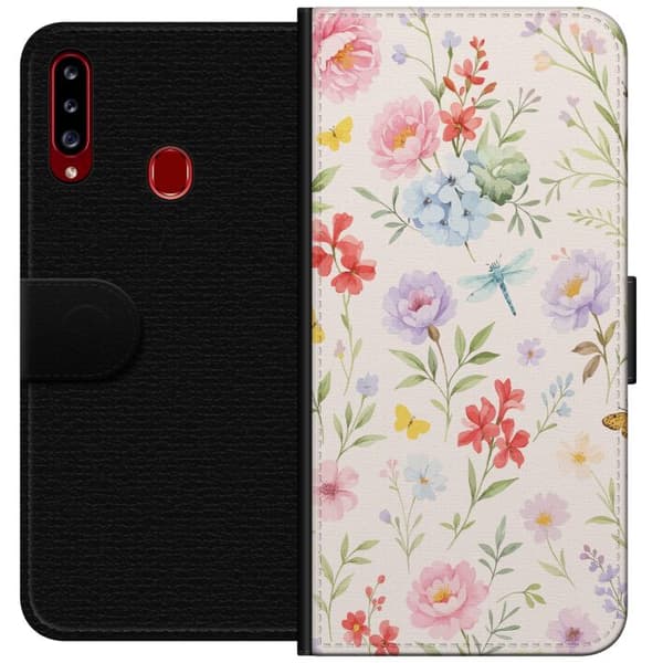 Samsung Galaxy A20s Tegnebogsetui Blomster