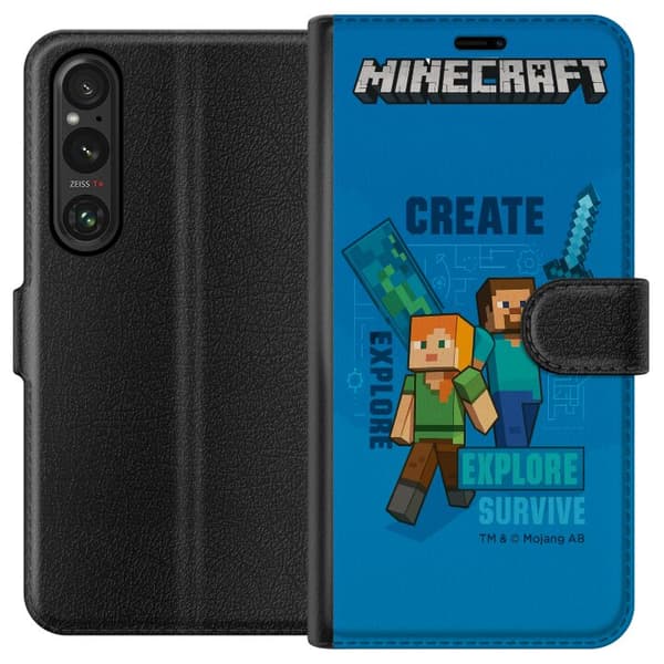 Sony Xperia 1 V Lompakkokotelo Minecraft Luolastot