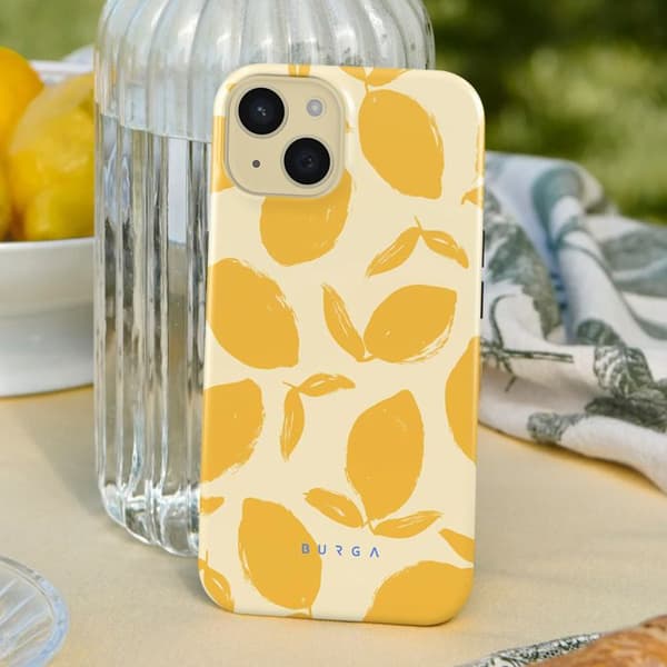 Coque MagSafe för iPhone 15 Plus Elegant Mönster Citron Tårta Burga Gul