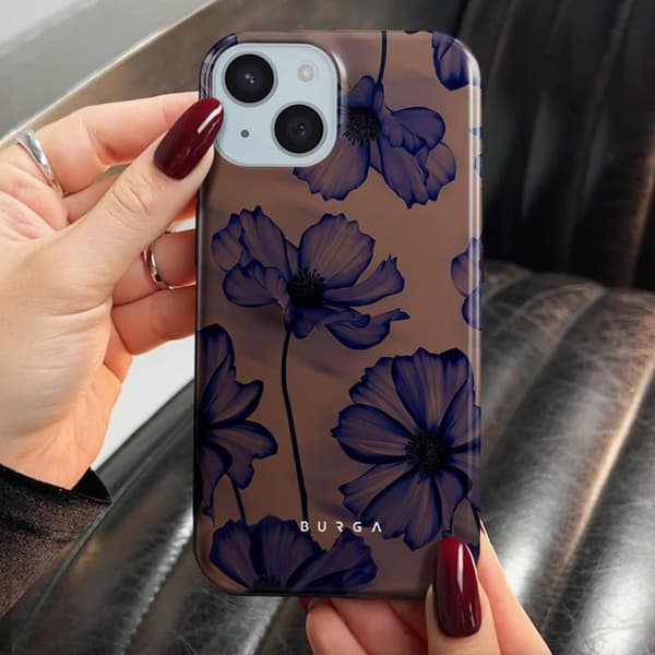 Coque MagSafe för iPhone 15 Plus Elegant Mönster Velvet Night Burga Djupröd