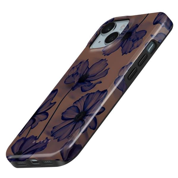 Coque MagSafe för iPhone 15 Plus Elegant Mönster Velvet Night Burga Djupröd