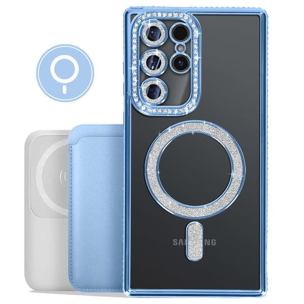 Coque Diamant för Samsung Galaxy S25 Ultra MagSafe Contour Strass Blå