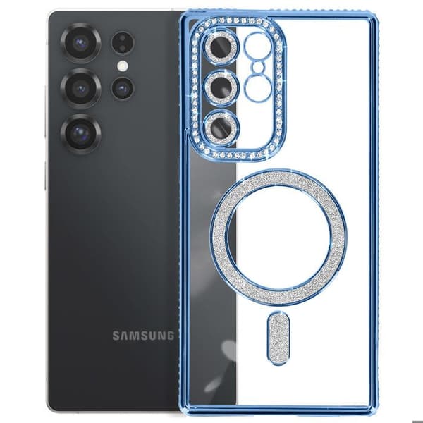 Coque Diamant för Samsung Galaxy S25 Ultra MagSafe Contour Strass Blå