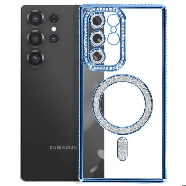 Coque Diamant för Samsung Galaxy S25 Ultra MagSafe Contour Strass Blå