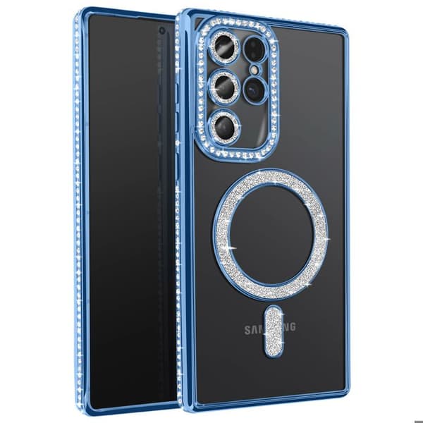 Coque Diamant för Samsung Galaxy S25 Ultra MagSafe Contour Strass Blå