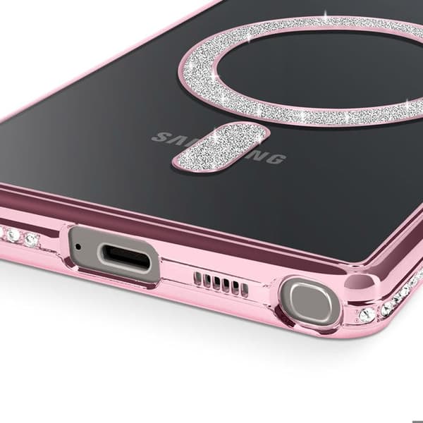 Coque Diamant för Samsung Galaxy S25 Ultra MagSafe Kontur Strass Rosa