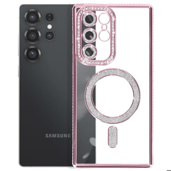 Coque Diamant för Samsung Galaxy S25 Ultra MagSafe Kontur Strass Rosa