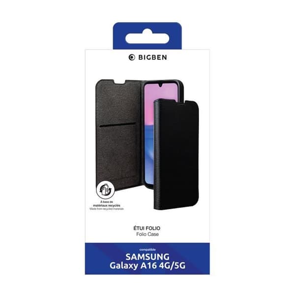 Étui Folio Wallet - BIGBEN - Galaxy A16 4G/5G - Svart - Fällbart Stöd - Fullständigt Skydd