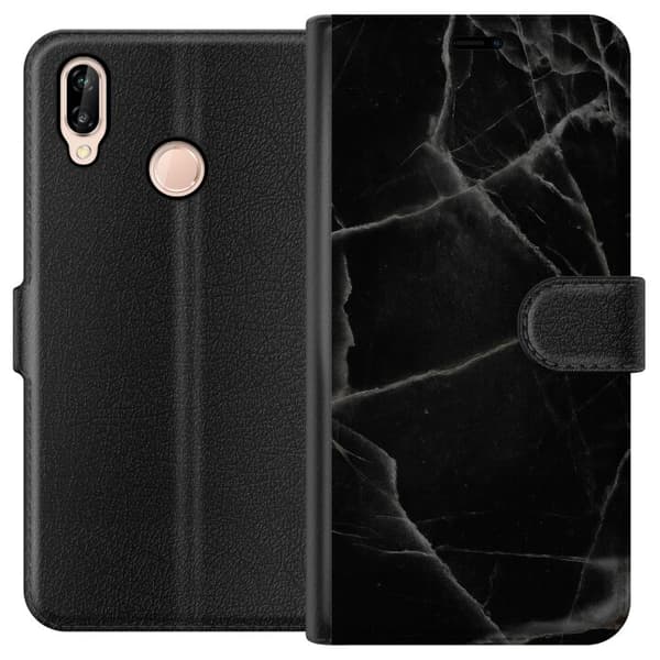Huawei P20 lite Tegnebogsetui Sort marmor