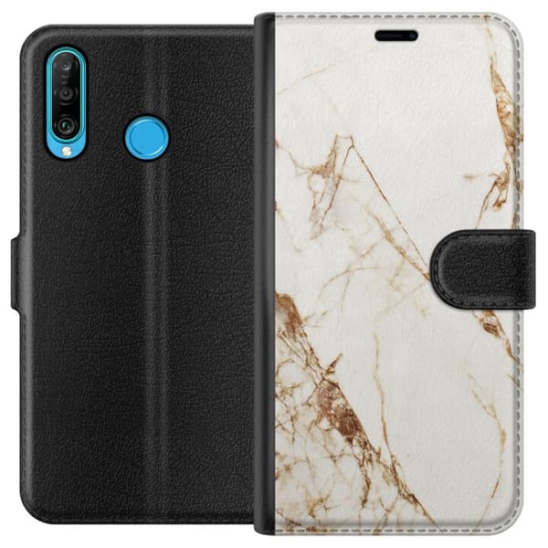 Huawei P30 lite Lommeboketui Hvit marmor