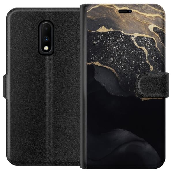 OnePlus 7 Lompakkokotelo Musta kulta abstrakti