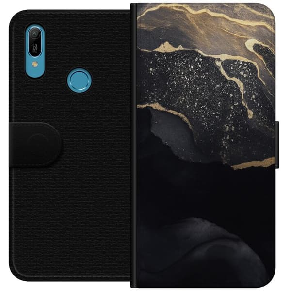 Huawei Y6 (2019) Tegnebogsetui Sort guld abstrakt