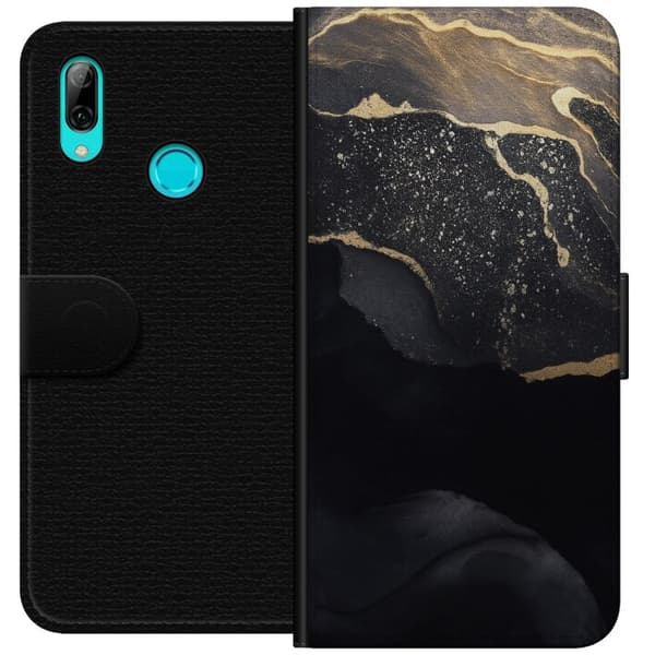 Huawei P smart 2019 Tegnebogsetui Sort guld abstrakt