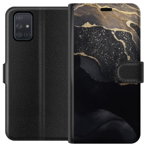 Samsung Galaxy A71 Tegnebogsetui Sort guld abstrakt