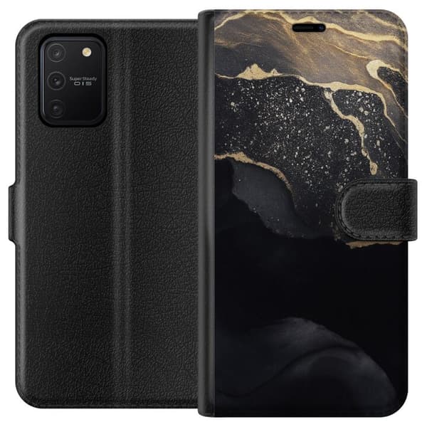 Samsung Galaxy S10 Lite Tegnebogsetui Sort guld abstrakt