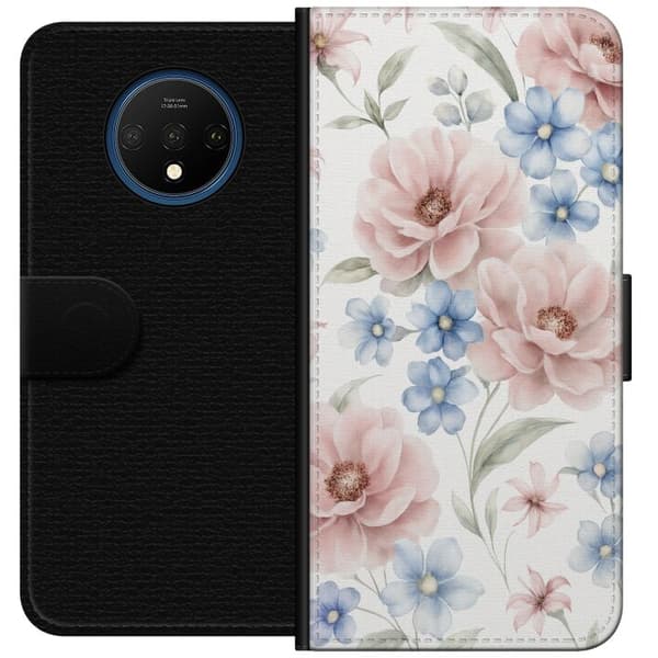 OnePlus 7T Tegnebogsetui Romantiske blomster