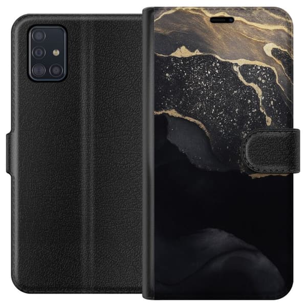 Samsung Galaxy A51 Tegnebogsetui Sort guld abstrakt