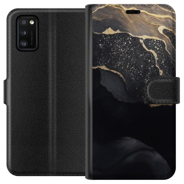 Samsung Galaxy A41 Tegnebogsetui Sort guld abstrakt