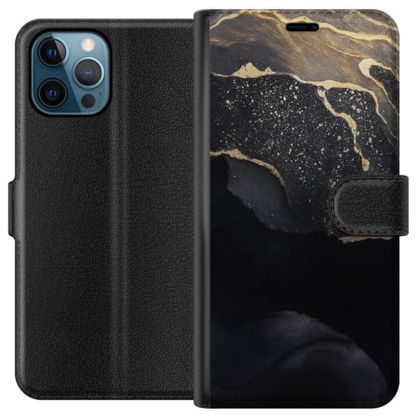 Apple iPhone 12 Pro Lommeboketui Svart gull abstrakt