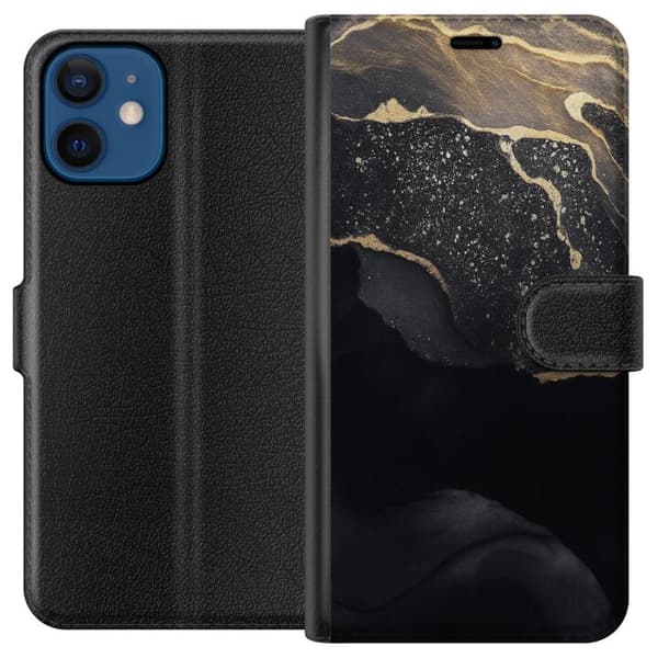 Apple iPhone 12  Plånboksfodral Svart guld abstrakt