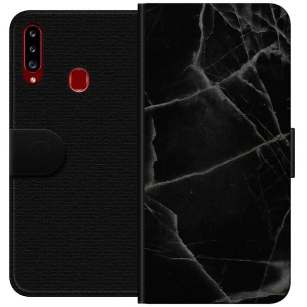 Samsung Galaxy A20s Plånboksfodral Svart marmor