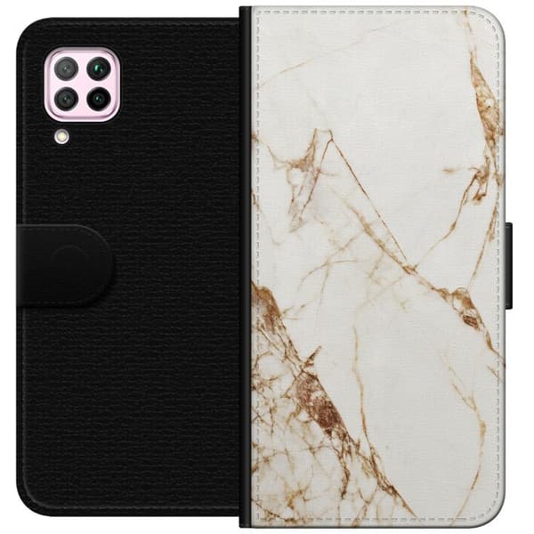 Huawei P40 lite Lompakkokotelo Valkoinen marmori