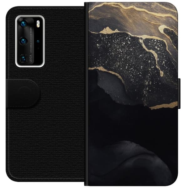 Huawei P40 Pro Lommeboketui Svart gull abstrakt