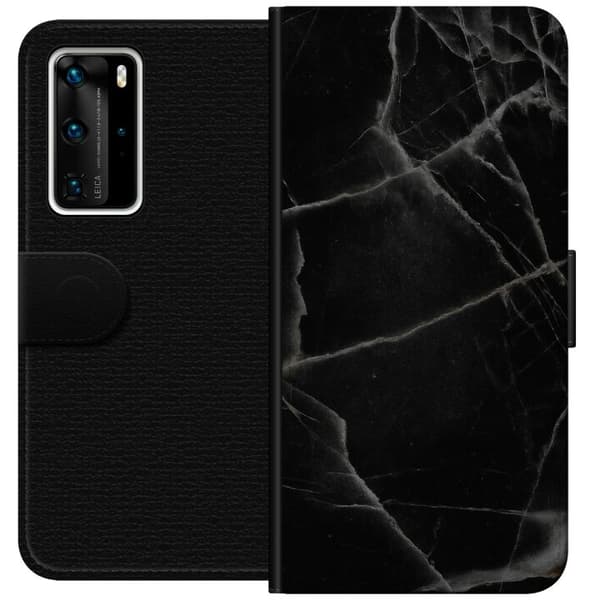 Huawei P40 Pro Tegnebogsetui Sort marmor