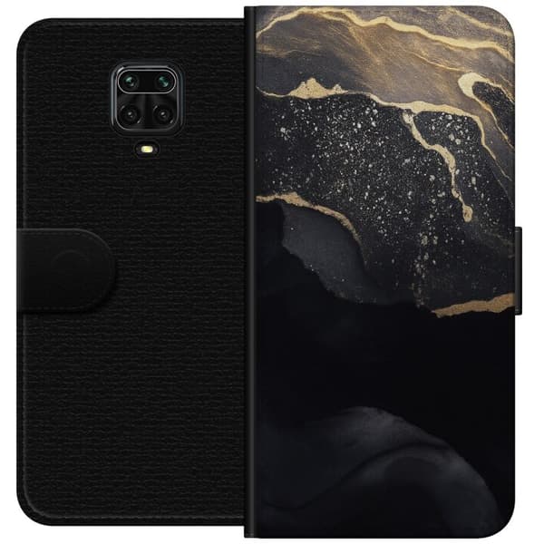 Xiaomi Redmi Note 9S Plånboksfodral Svart guld abstrakt
