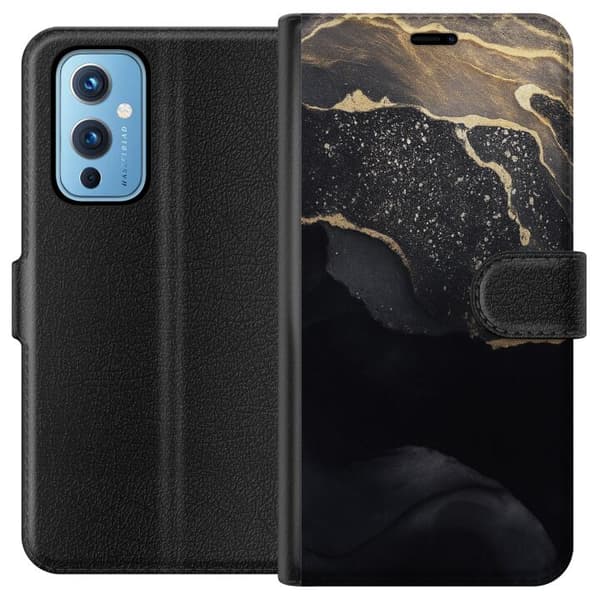 OnePlus 9 Plånboksfodral Svart guld abstrakt