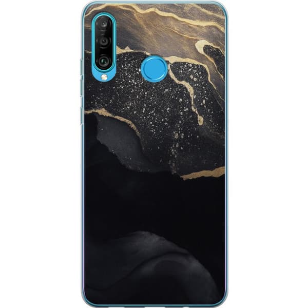 Huawei P30 lite Gennemsigtig cover Sort guld abstrakt