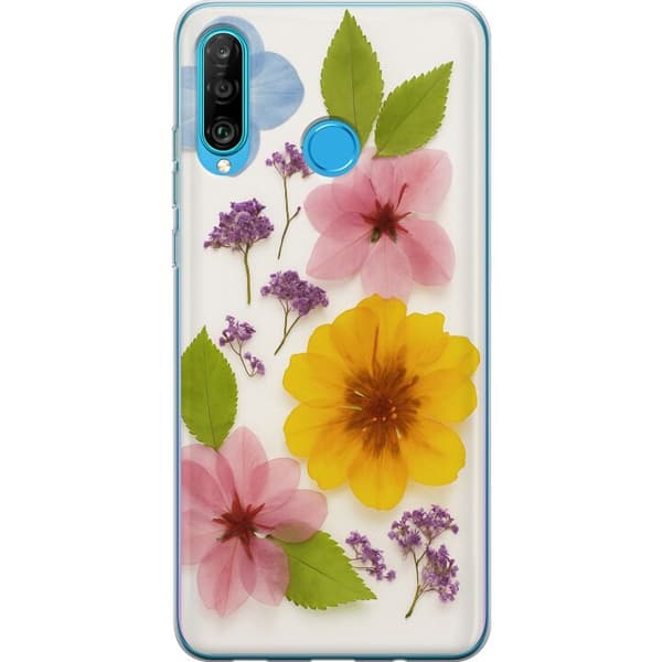 Huawei P30 lite Gennemsigtig cover Pressede blomster