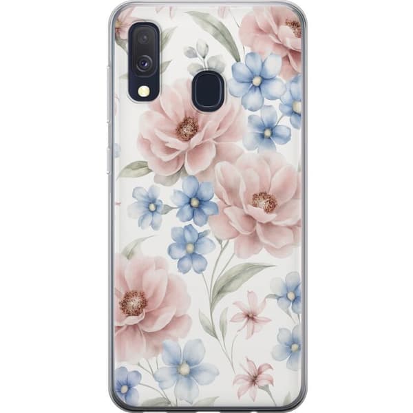 Samsung Galaxy A40 Gennemsigtig cover Romantiske blomster