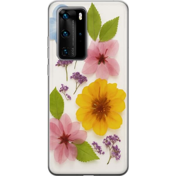 Huawei P40 Pro Gennemsigtig cover Pressede blomster