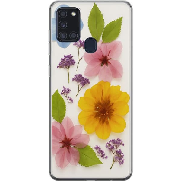 Samsung Galaxy A21s Gjennomsiktig deksel Pressede blomster