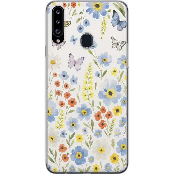 Samsung Galaxy A20s Gennemsigtig cover Sommerblomster