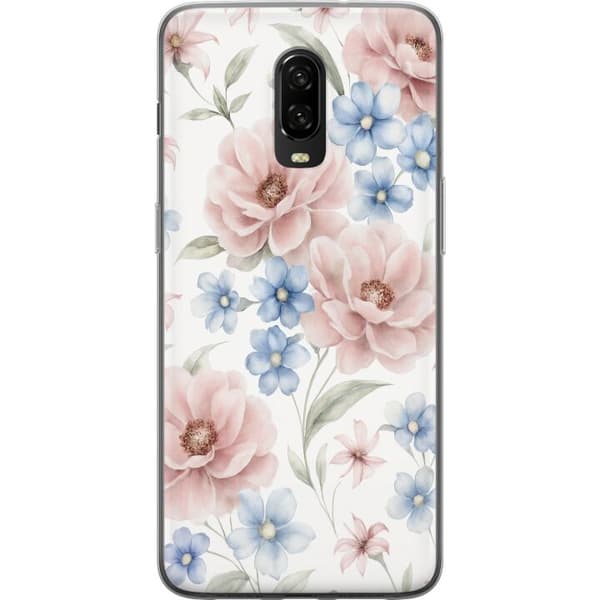 OnePlus 6T Gennemsigtig cover Romantiske blomster