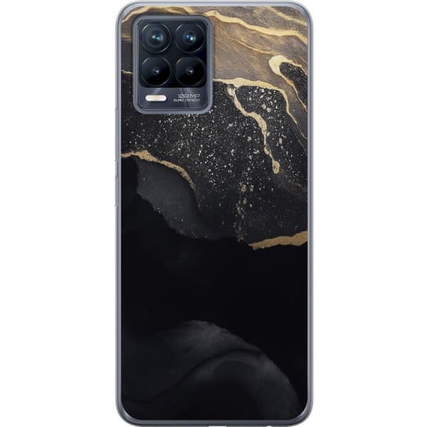 Realme 8 Gennemsigtig cover Sort guld abstrakt