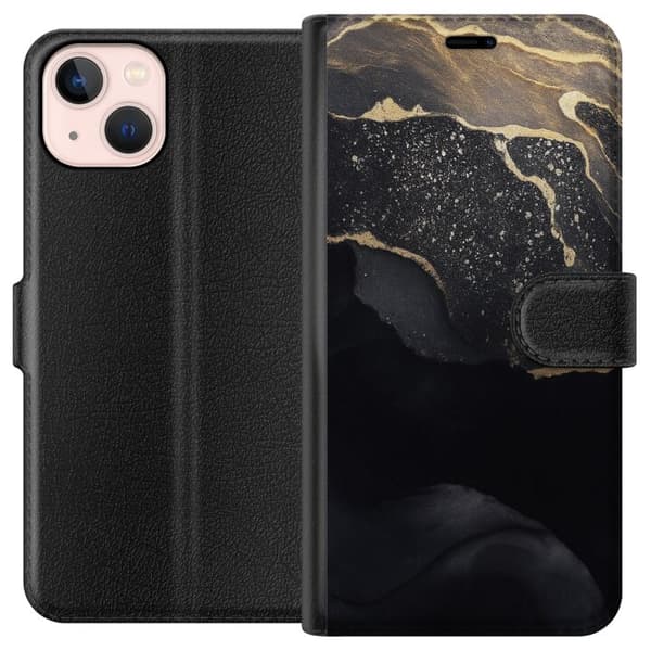 Apple iPhone 13 Tegnebogsetui Sort guld abstrakt