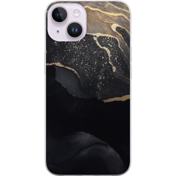 Apple iPhone 14 Gennemsigtig cover Sort guld abstrakt