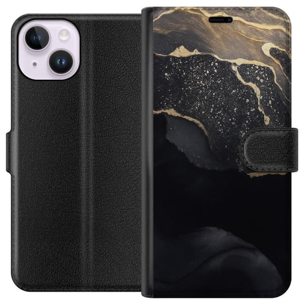 Apple iPhone 15 Lommeboketui Svart gull abstrakt