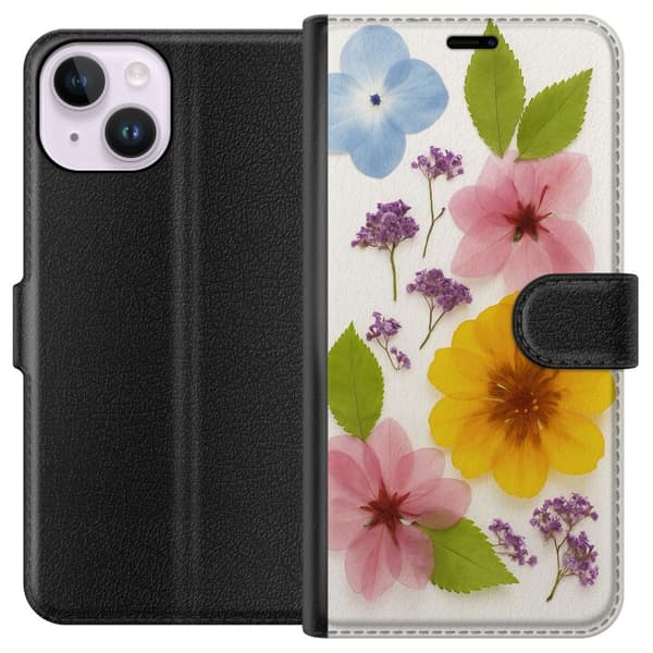 Apple iPhone 15 Lommeboketui Pressede blomster